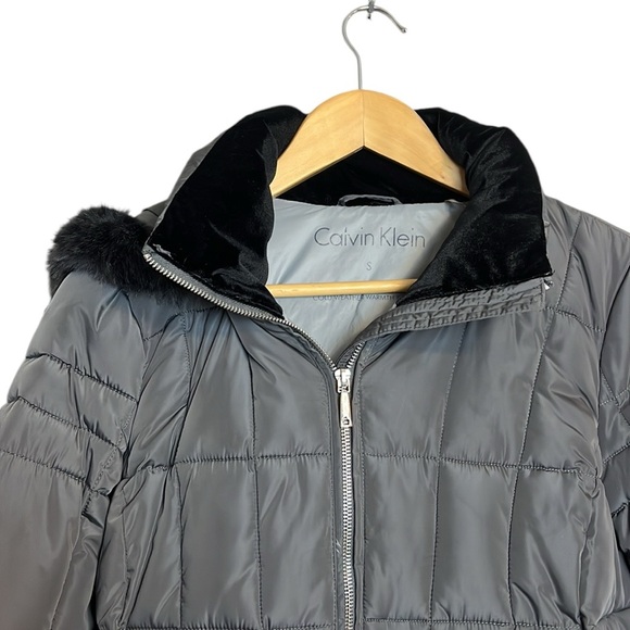 Calvin Klein quilted puffer gray  jacket with hood S - Picture 3 of 12